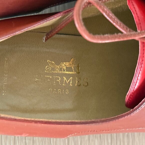 HERMÈS Paris Vintage Burgundy & Cherry Red Leather Shoes Size EU 39 US 8.5 - Picture 6 of 10